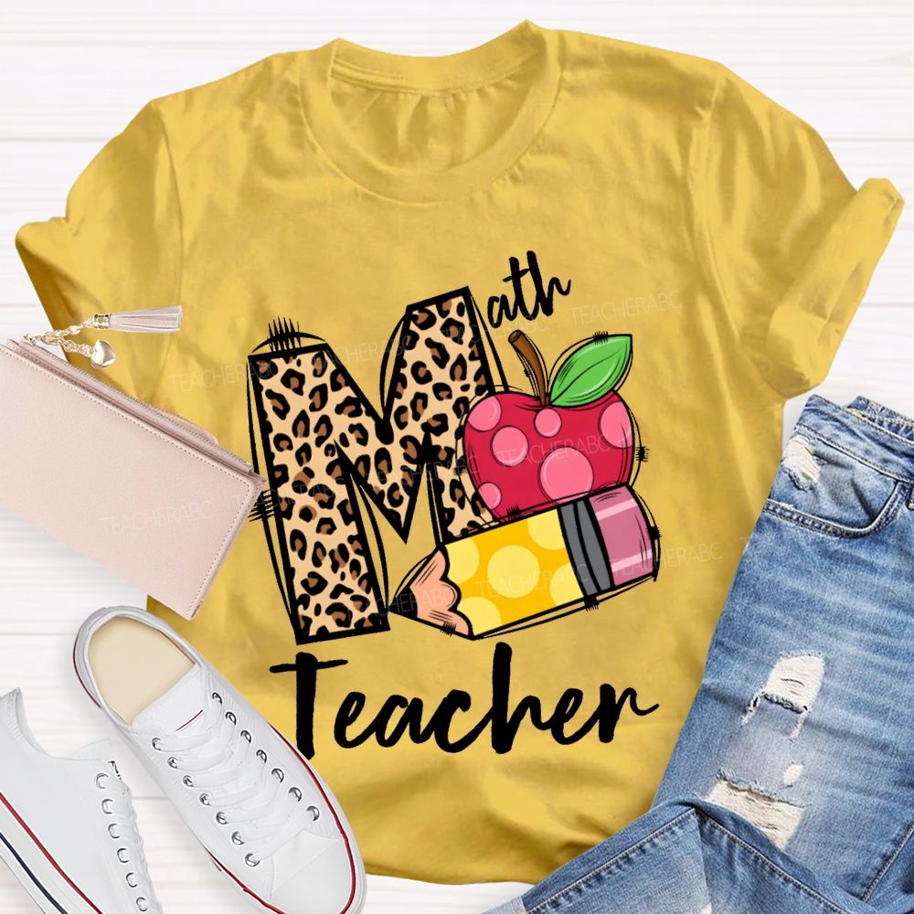 Math Teacher Leopard Print Font And Apple Pencil T-shirt