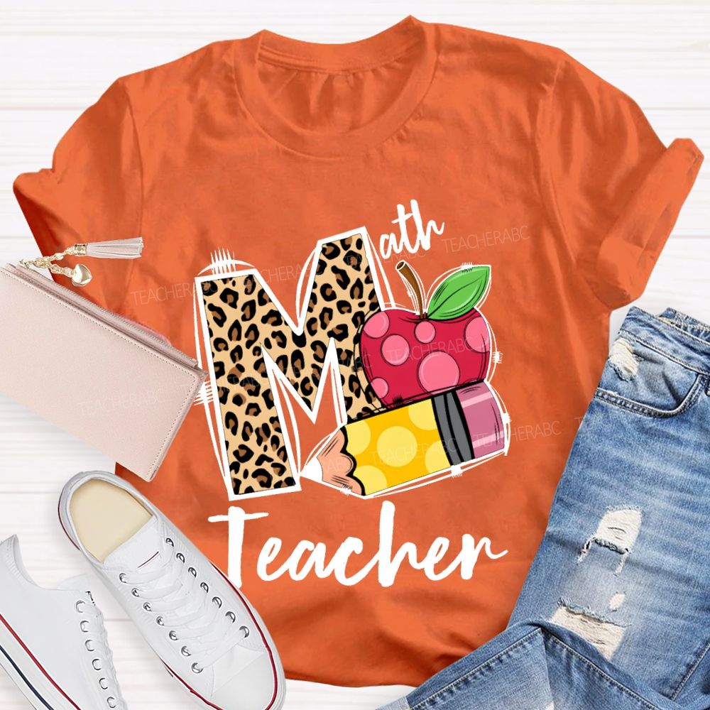 Math Teacher Leopard Print Font And Apple Pencil T-shirt