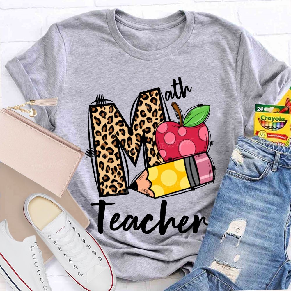 Math Teacher Leopard Print Font And Apple Pencil T-shirt