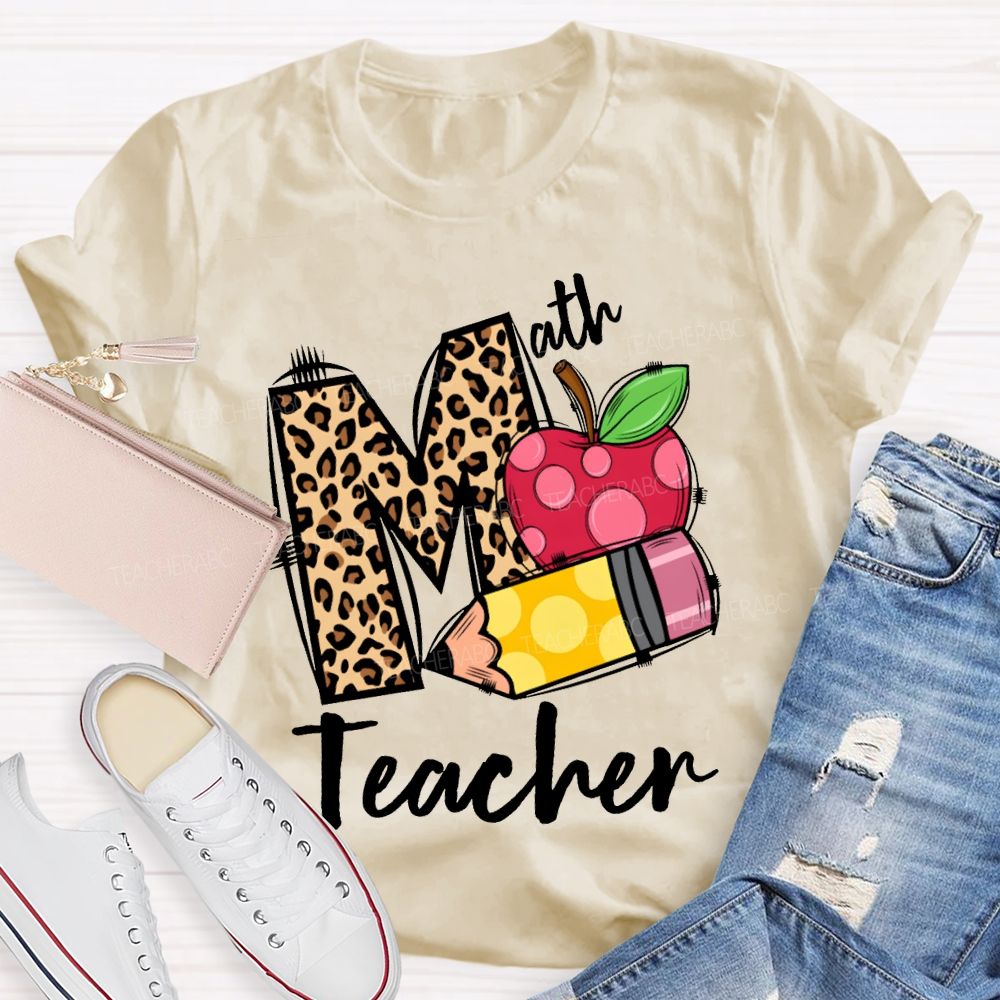 Math Teacher Leopard Print Font And Apple Pencil T-shirt