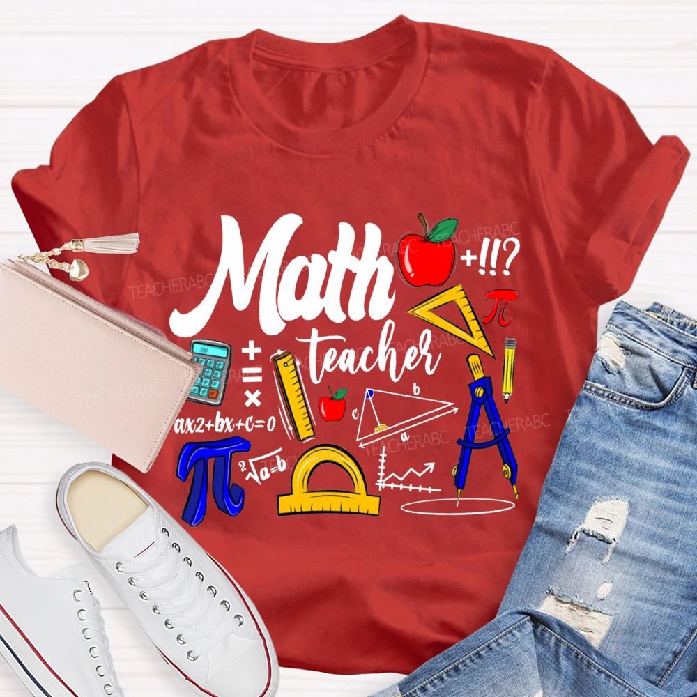 Math Teacher Apple Ruler And Compass T-shirt