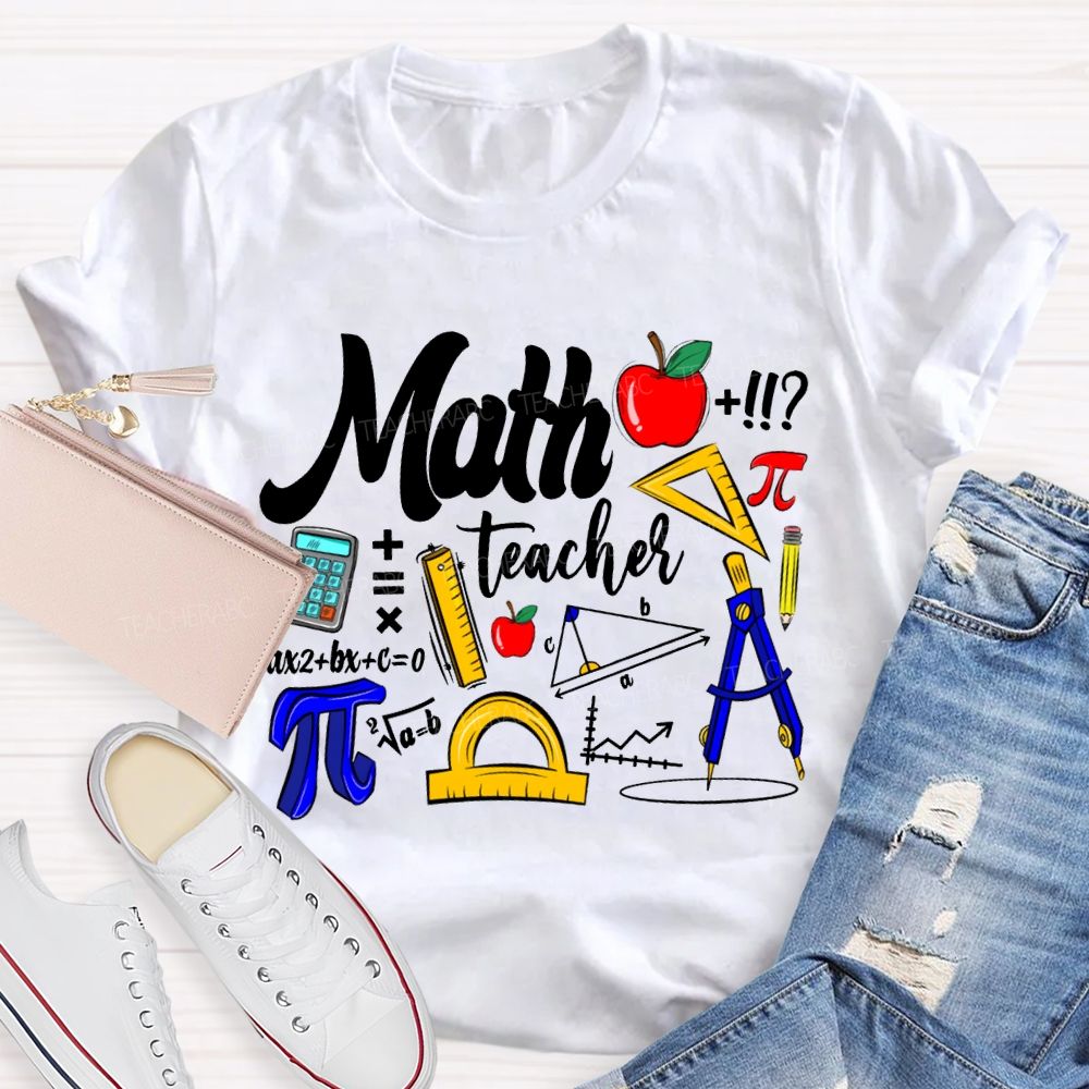 Math Teacher Apple Ruler And Compass T-shirt
