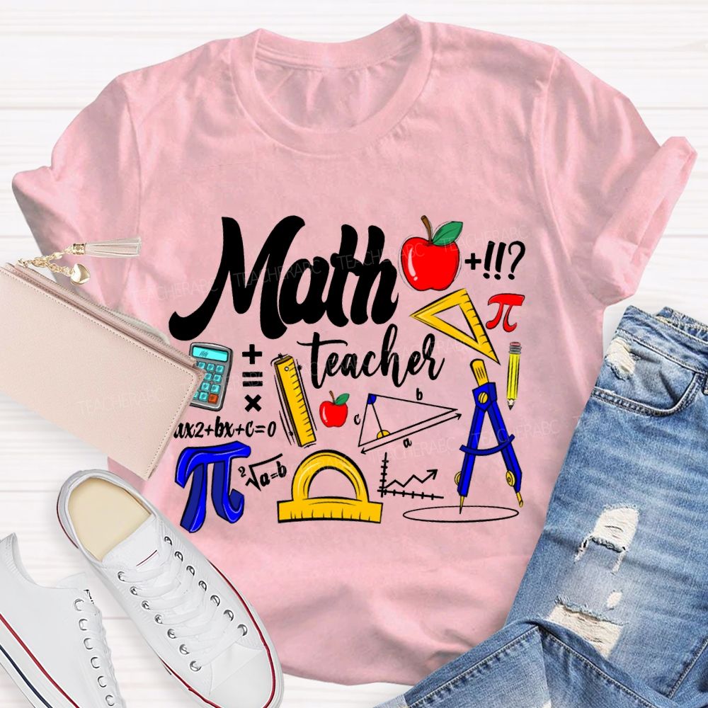 Math Teacher Apple Ruler And Compass T-shirt