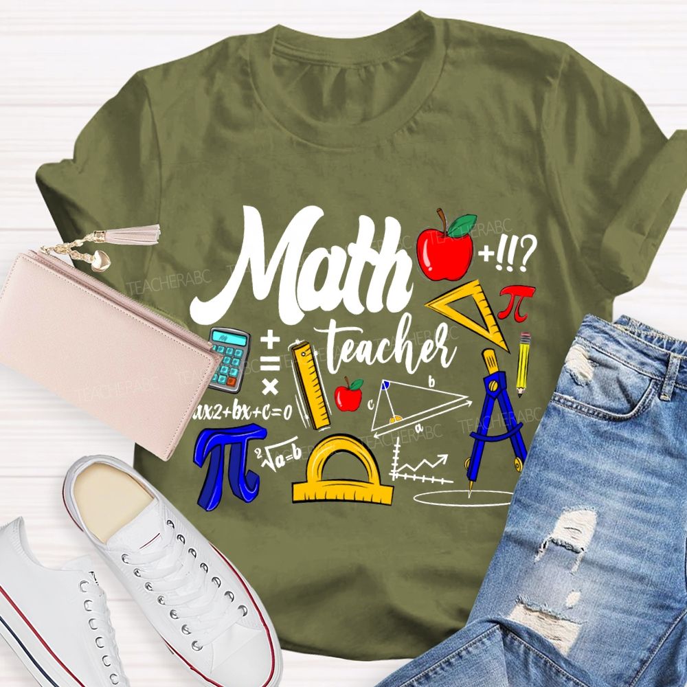 Math Teacher Apple Ruler And Compass T-shirt