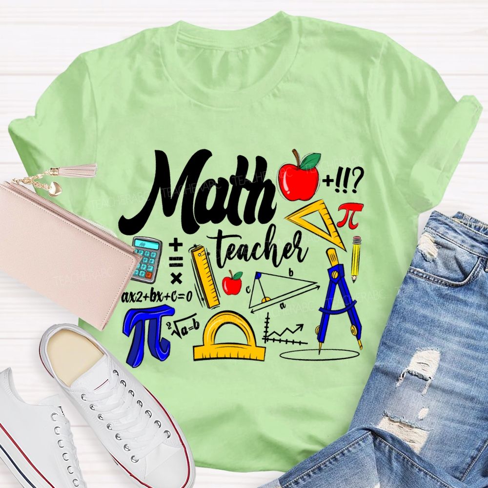 Math Teacher Apple Ruler And Compass T-shirt