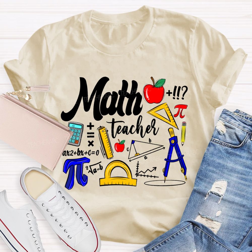 Math Teacher Apple Ruler And Compass T-shirt