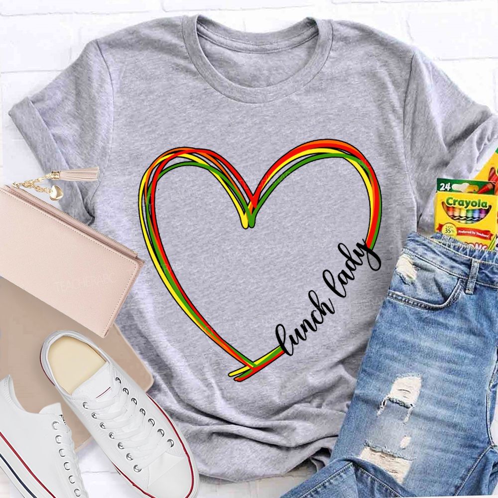 Lunch Lady Colorful Heart-Shaped Print T-shirt