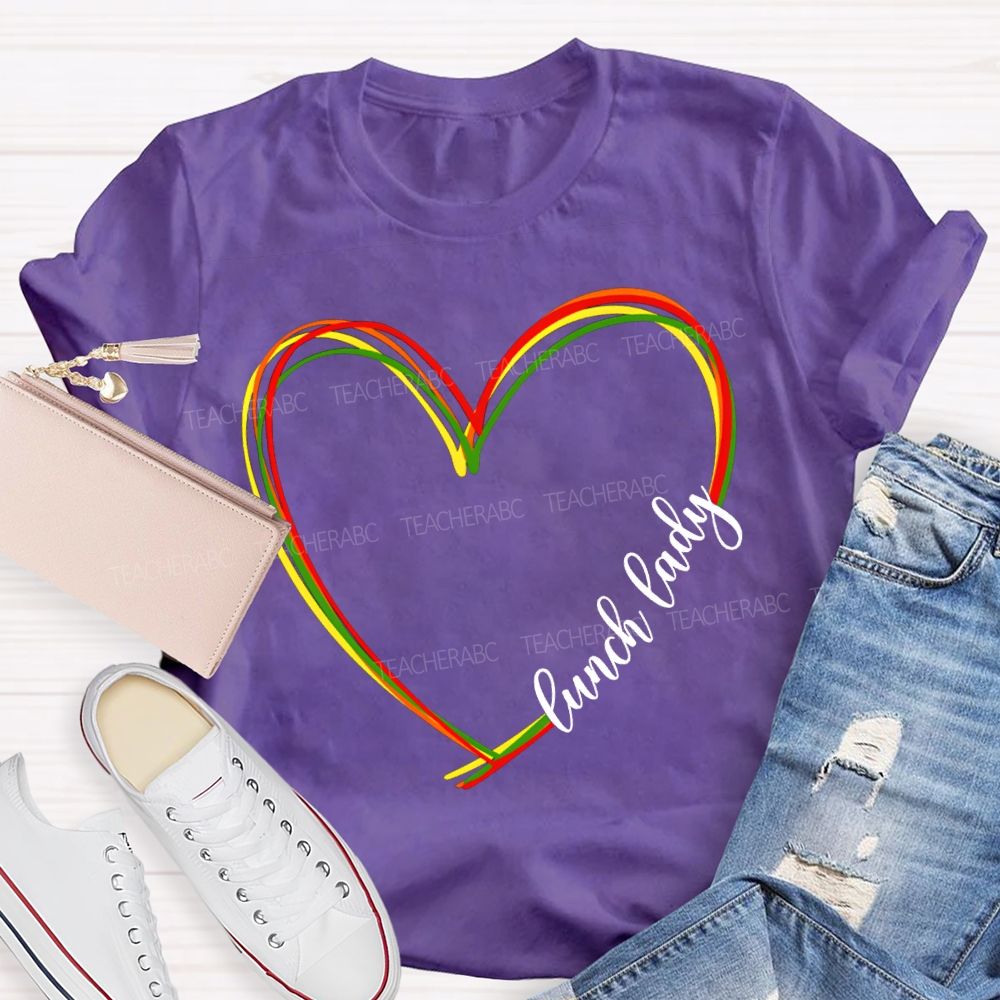Lunch Lady Colorful Heart-Shaped Print T-shirt