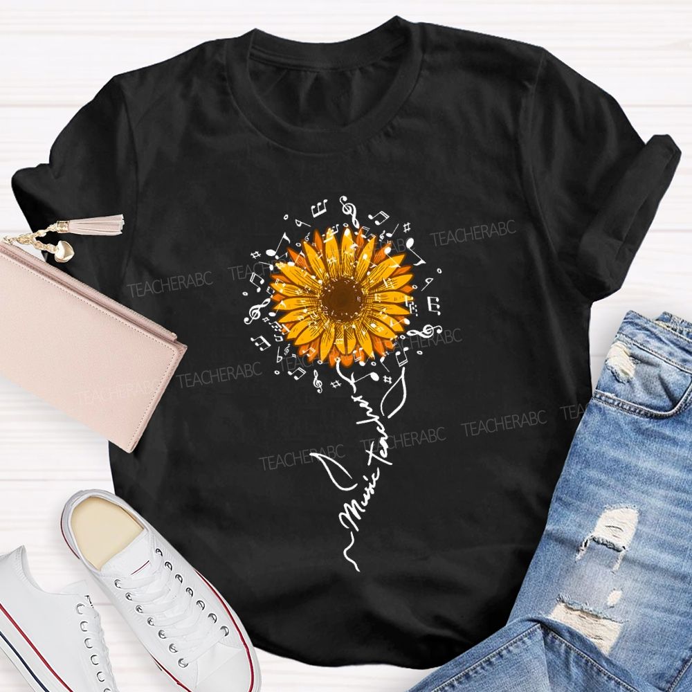 Music Teacher Musical Note And Sunflower Print T-shirt