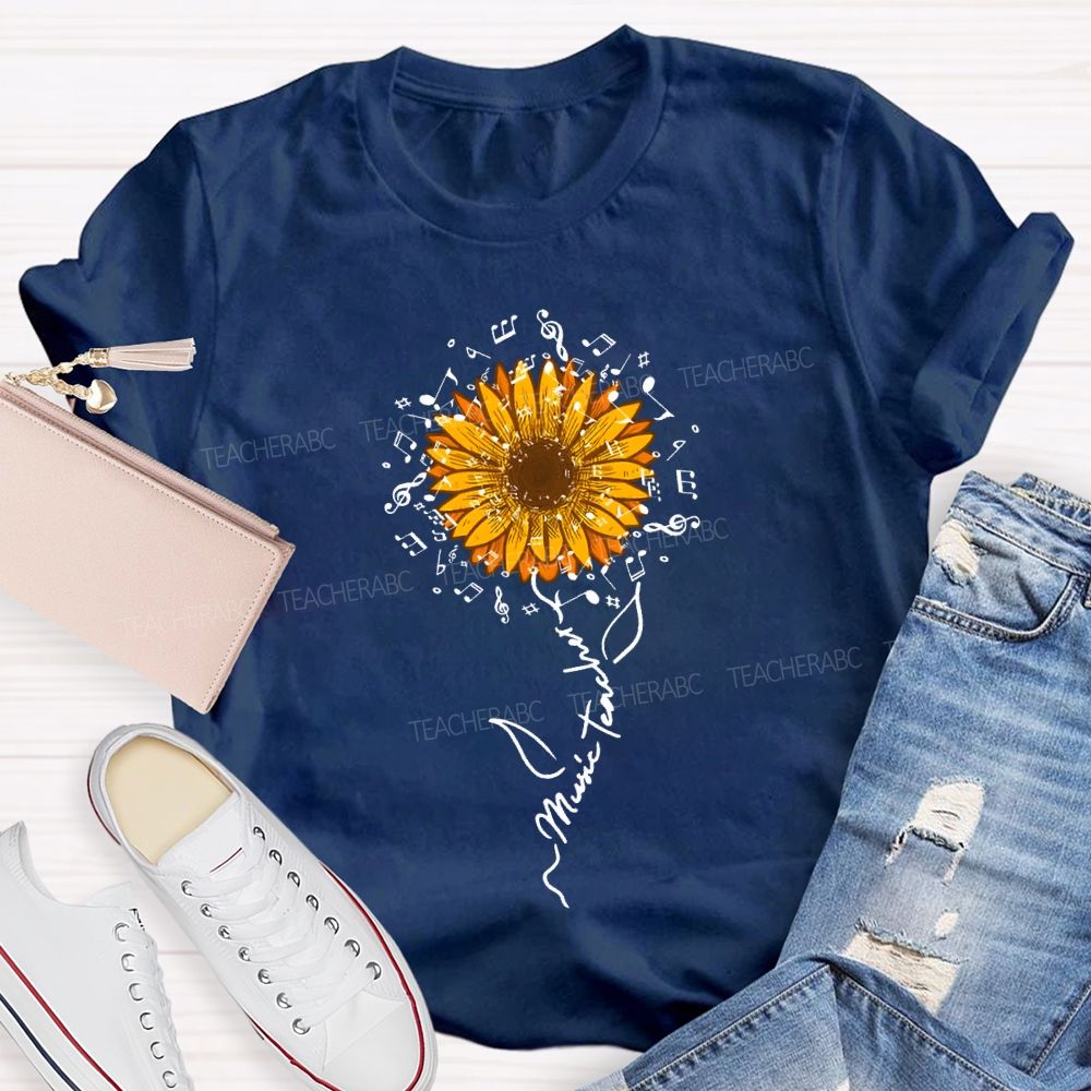 Music Teacher Musical Note And Sunflower Print T-shirt