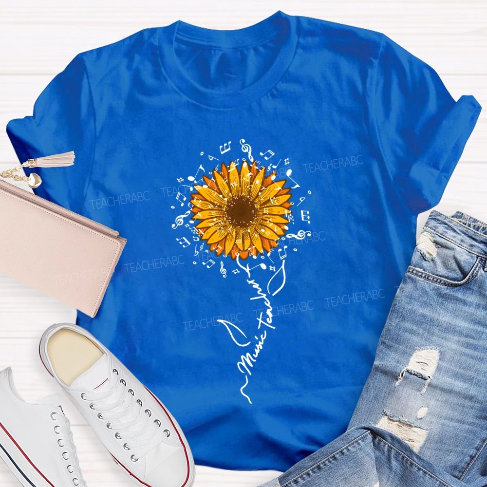 Music Teacher Musical Note And Sunflower Print T-shirt