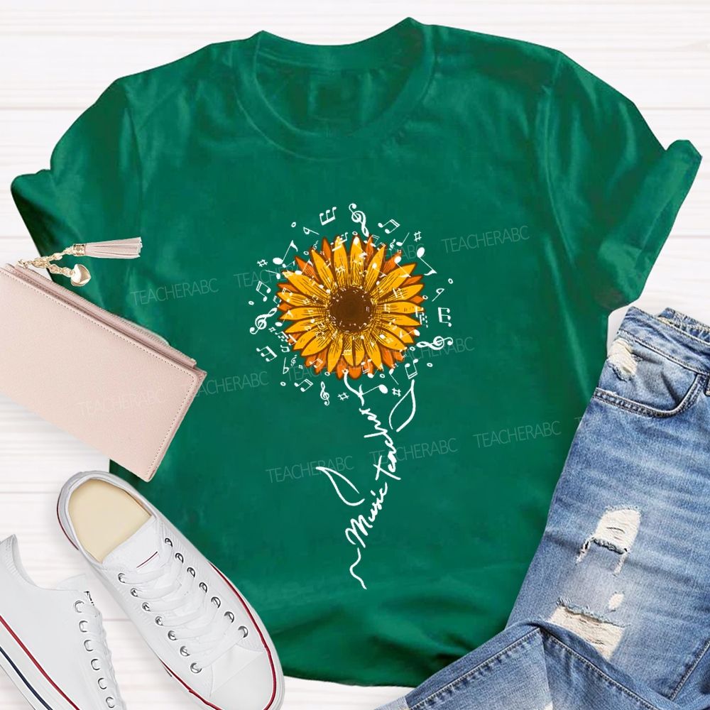 Music Teacher Musical Note And Sunflower Print T-shirt