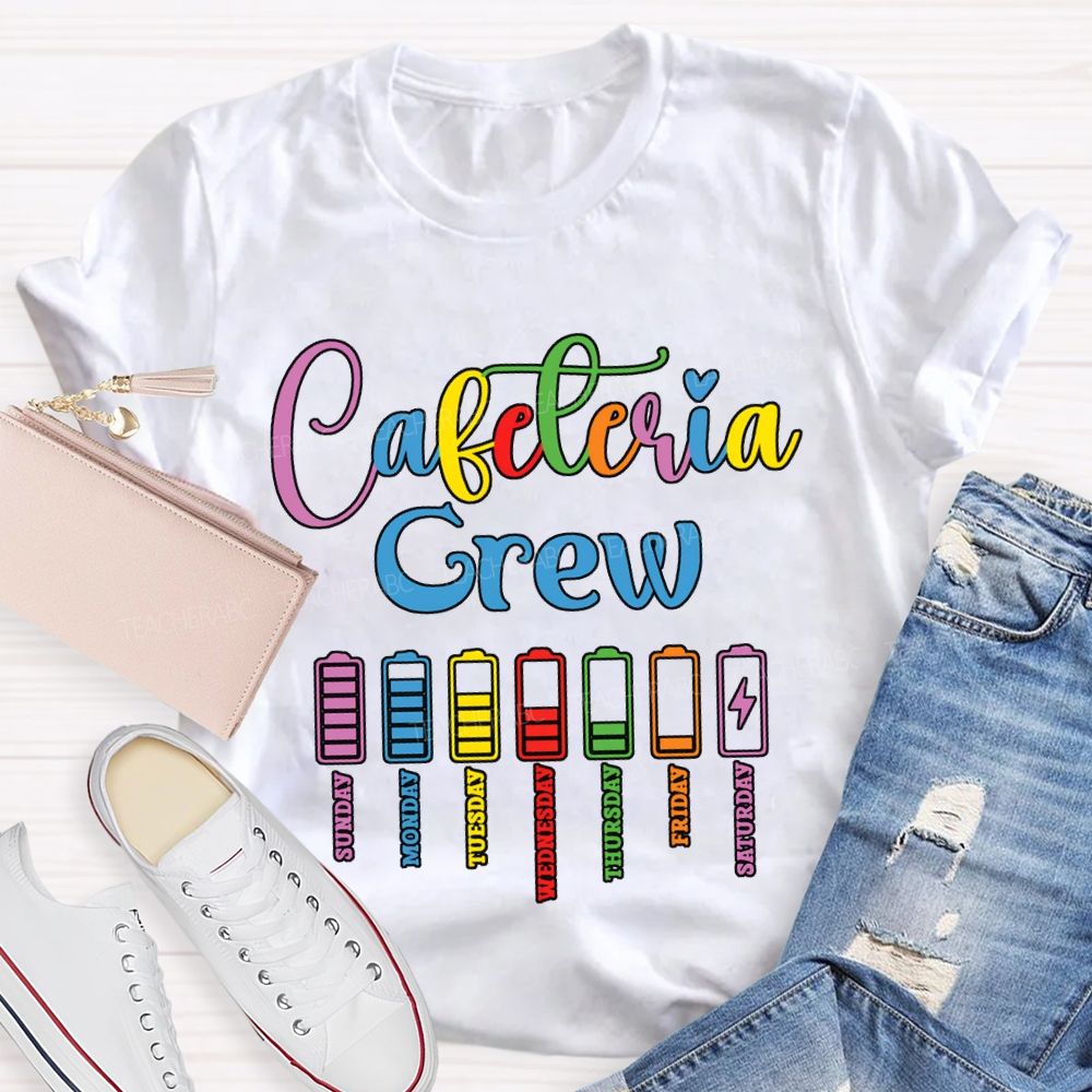 Cafeteria Crew Colored Lettering And Battery Prints T-shirt