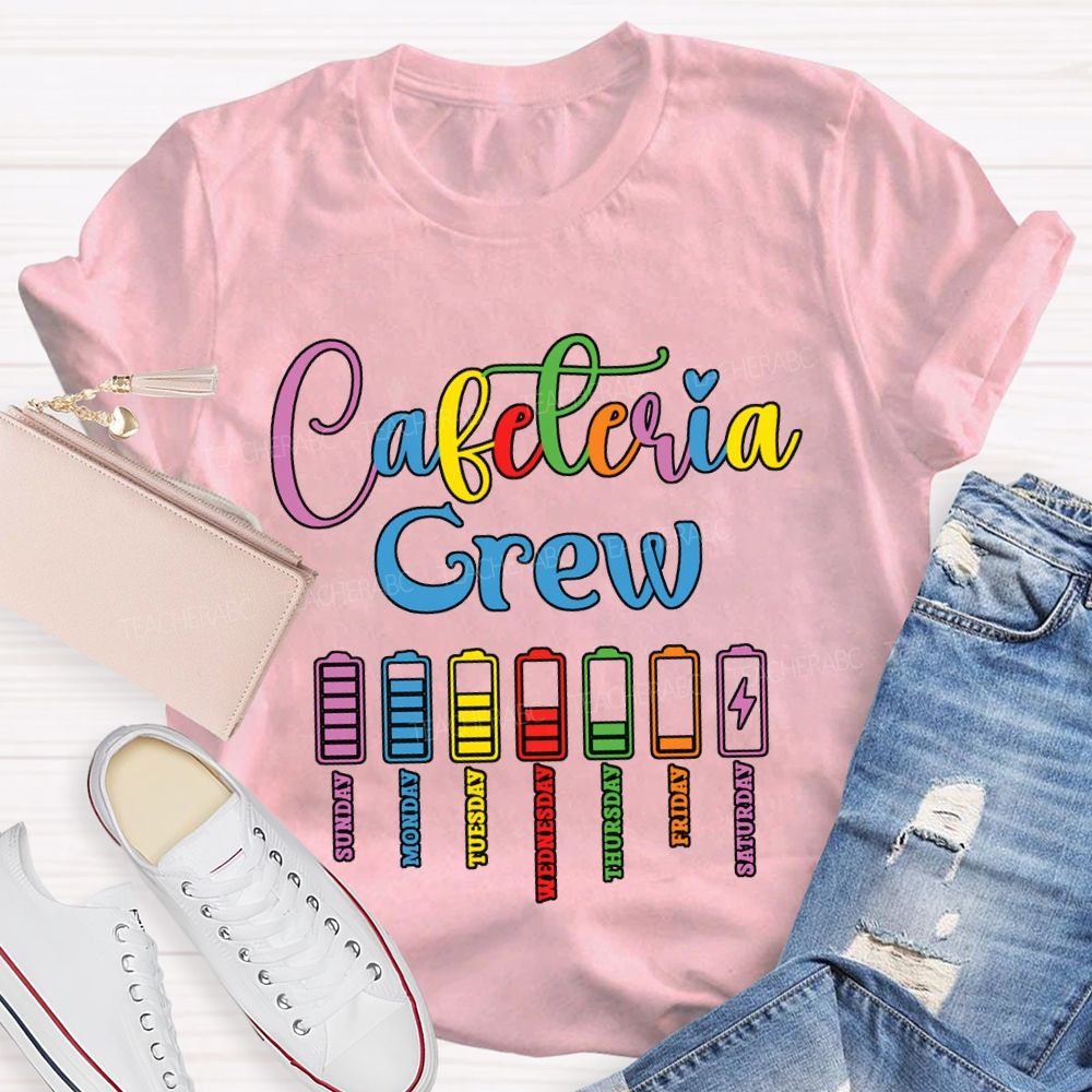 Cafeteria Crew Colored Lettering And Battery Prints T-shirt