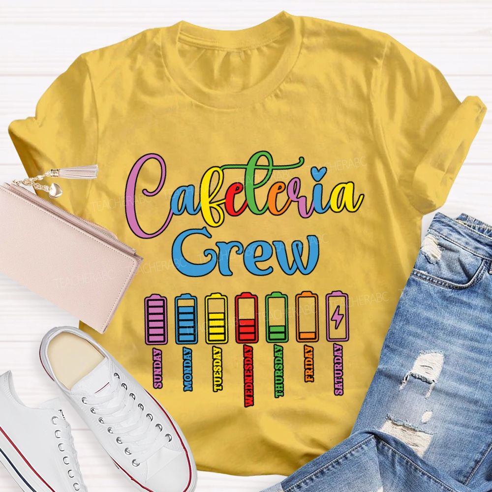 Cafeteria Crew Colored Lettering And Battery Prints T-shirt