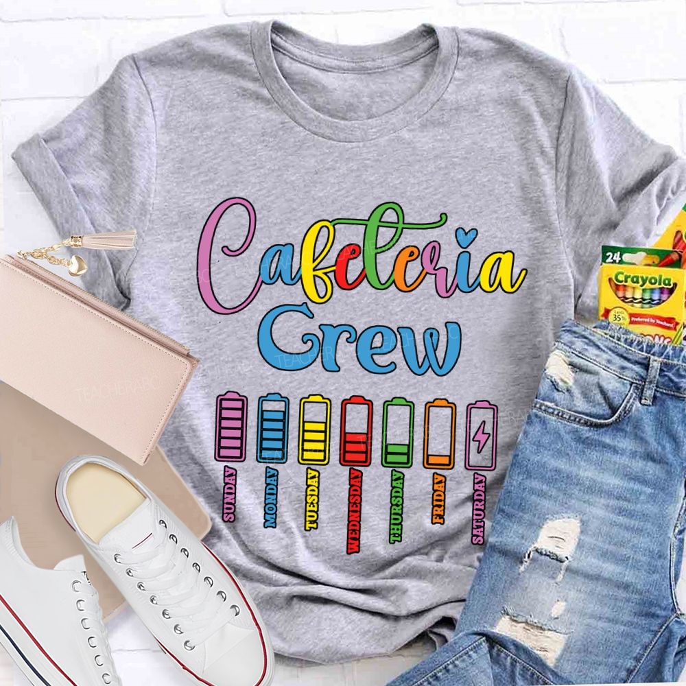 Cafeteria Crew Colored Lettering And Battery Prints T-shirt
