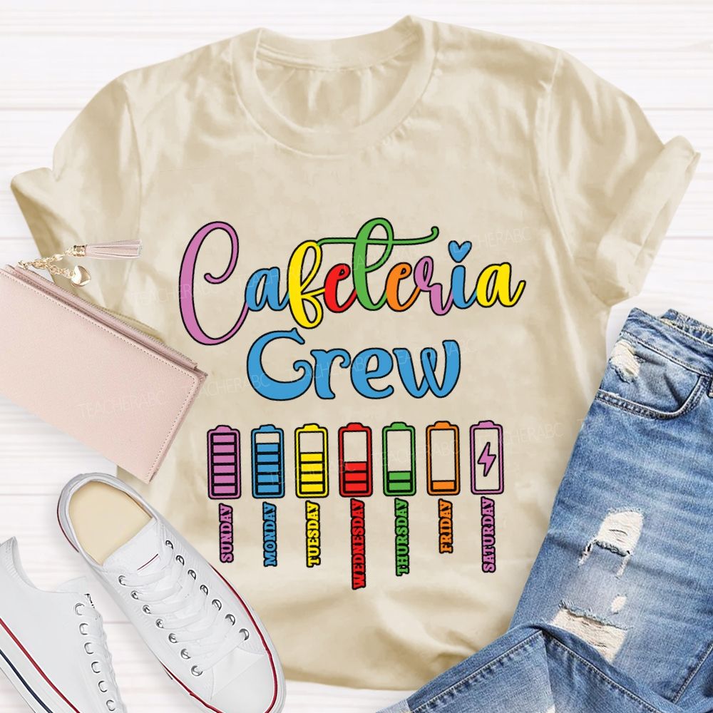 Cafeteria Crew Colored Lettering And Battery Prints T-shirt