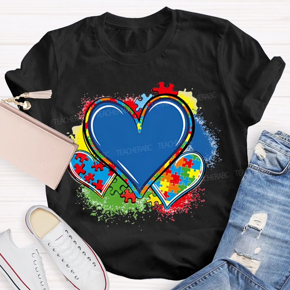 Colorful Tie-Dye Heart Print Special Education T-shirt