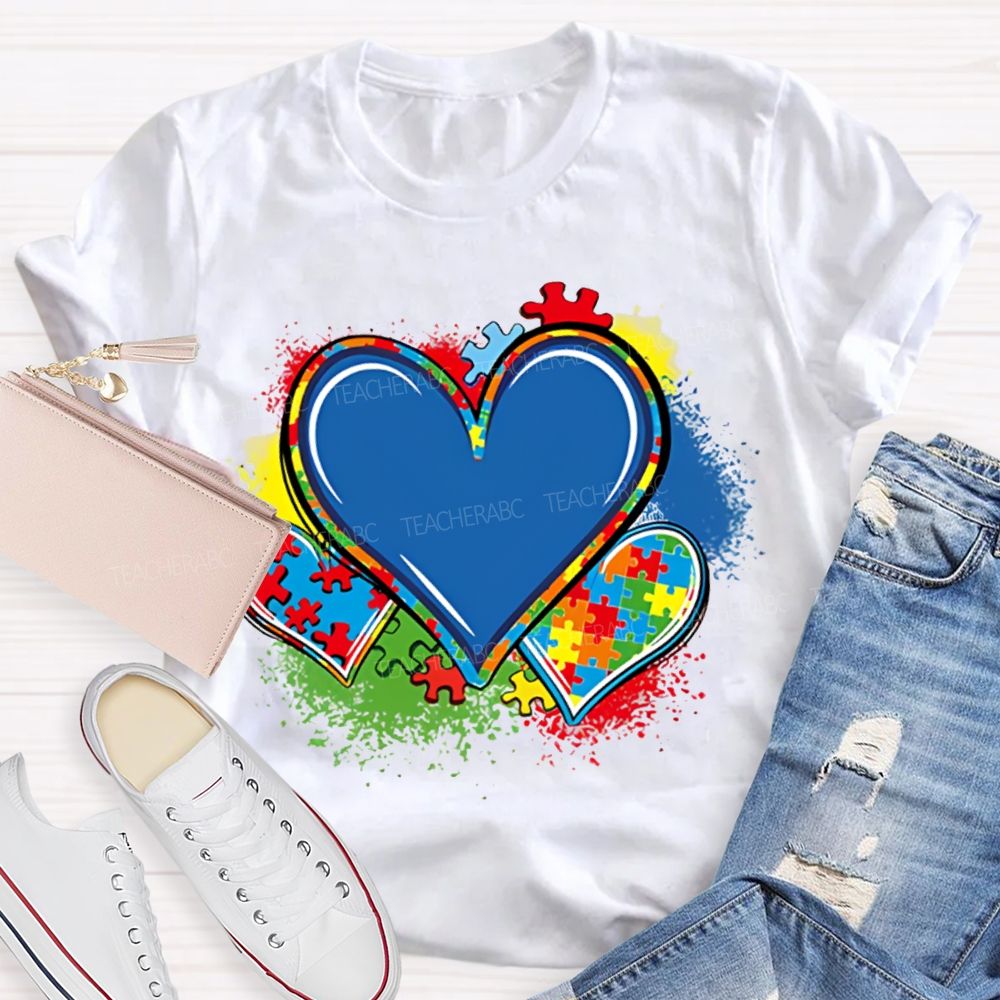 Colorful Tie-Dye Heart Print Special Education T-shirt