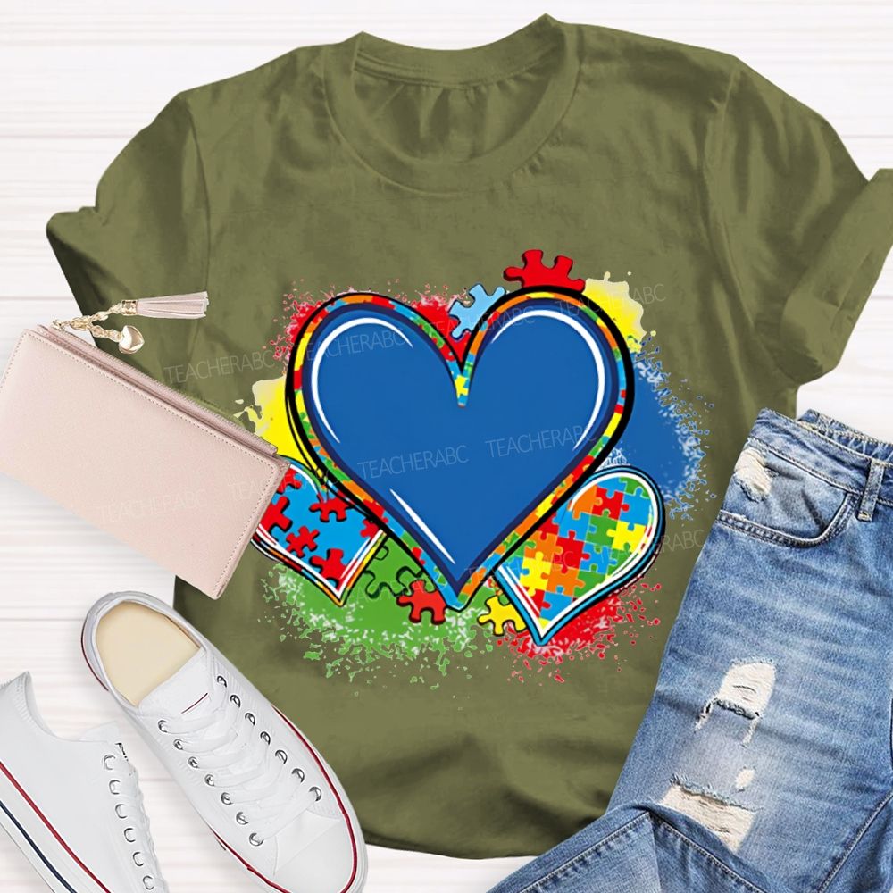 Colorful Tie-Dye Heart Print Special Education T-shirt