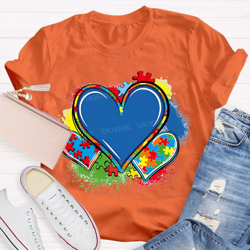 Colorful Tie-Dye Heart Print Special Education T-shirt