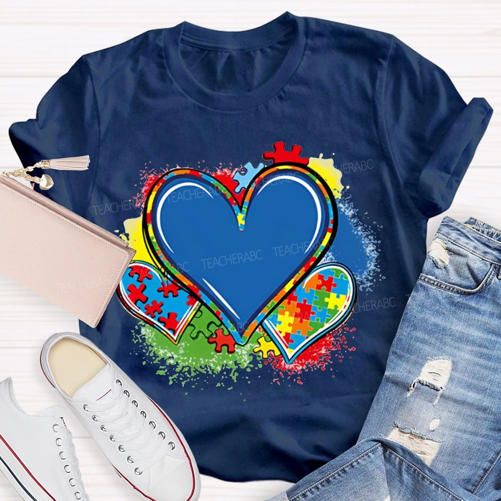 Colorful Tie-Dye Heart Print Special Education T-shirt