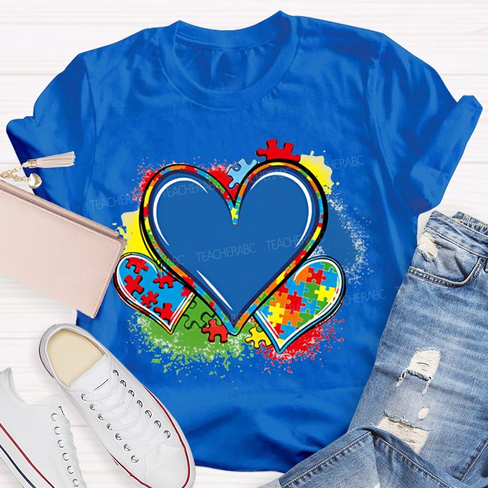 Colorful Tie-Dye Heart Print Special Education T-shirt