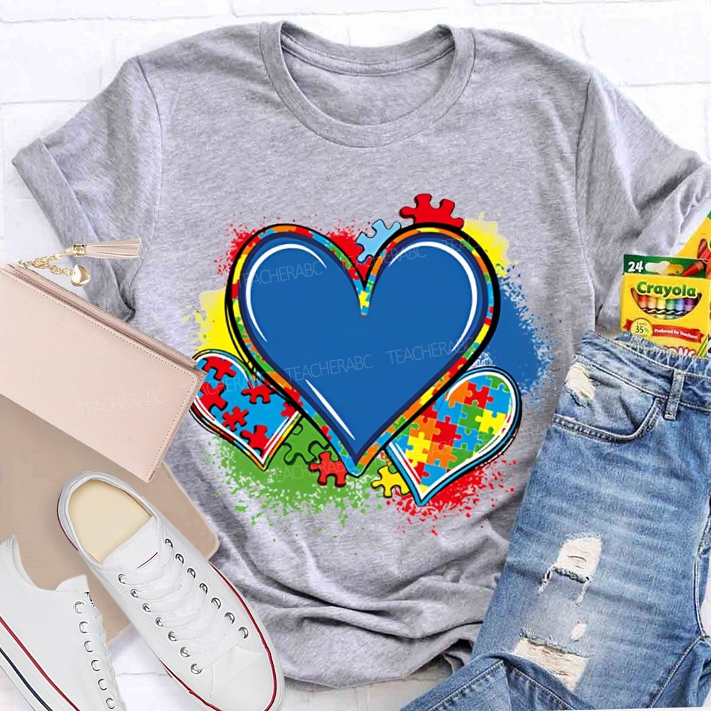 Colorful Tie-Dye Heart Print Special Education T-shirt