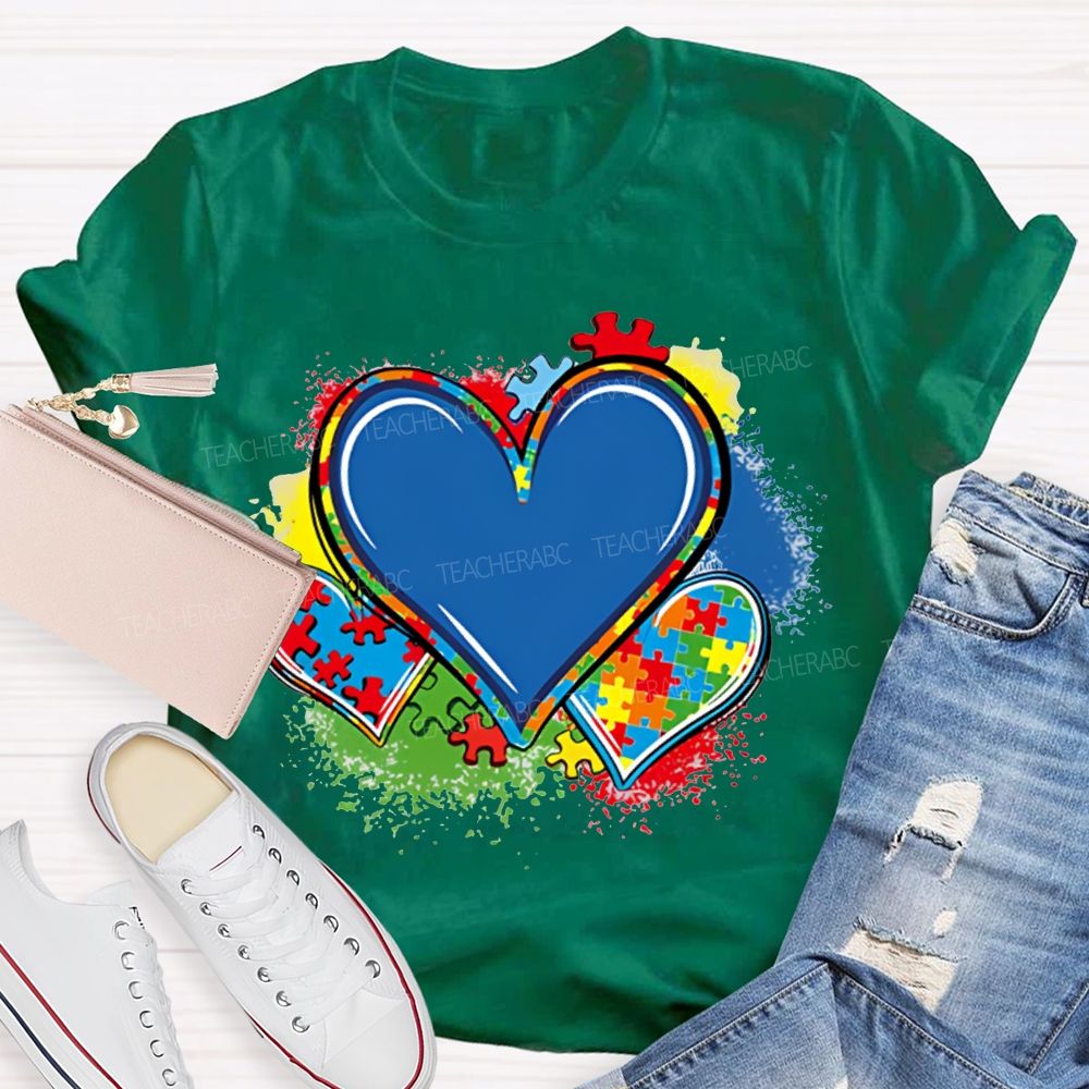 Colorful Tie-Dye Heart Print Special Education T-shirt