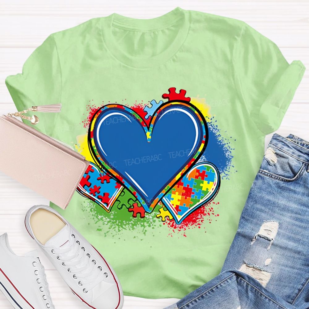 Colorful Tie-Dye Heart Print Special Education T-shirt