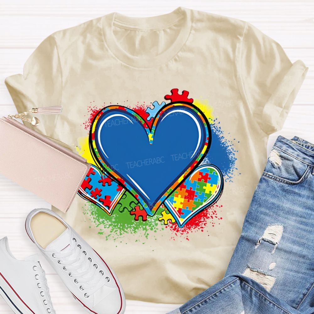 Colorful Tie-Dye Heart Print Special Education T-shirt
