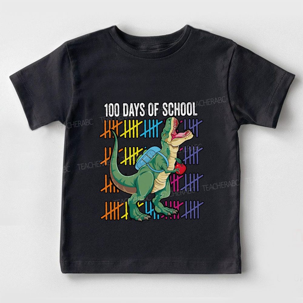 100 Days Of School Dinosaurs And Colorful Lines Toddler T-shirts
