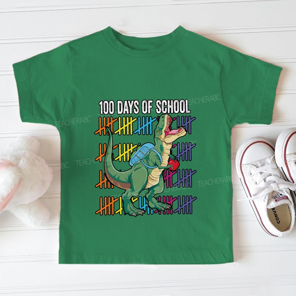 100 Days Of School Dinosaurs And Colorful Lines Toddler T-shirts
