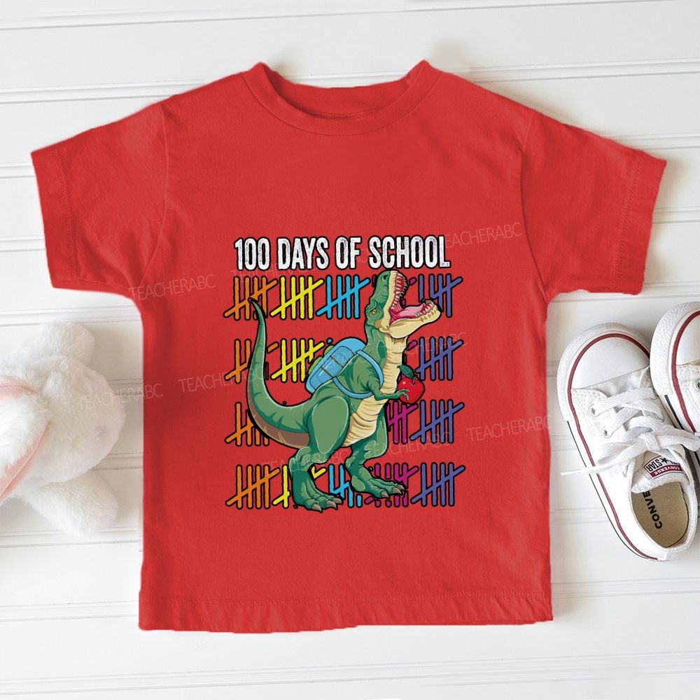 100 Days Of School Dinosaurs And Colorful Lines Toddler T-shirts