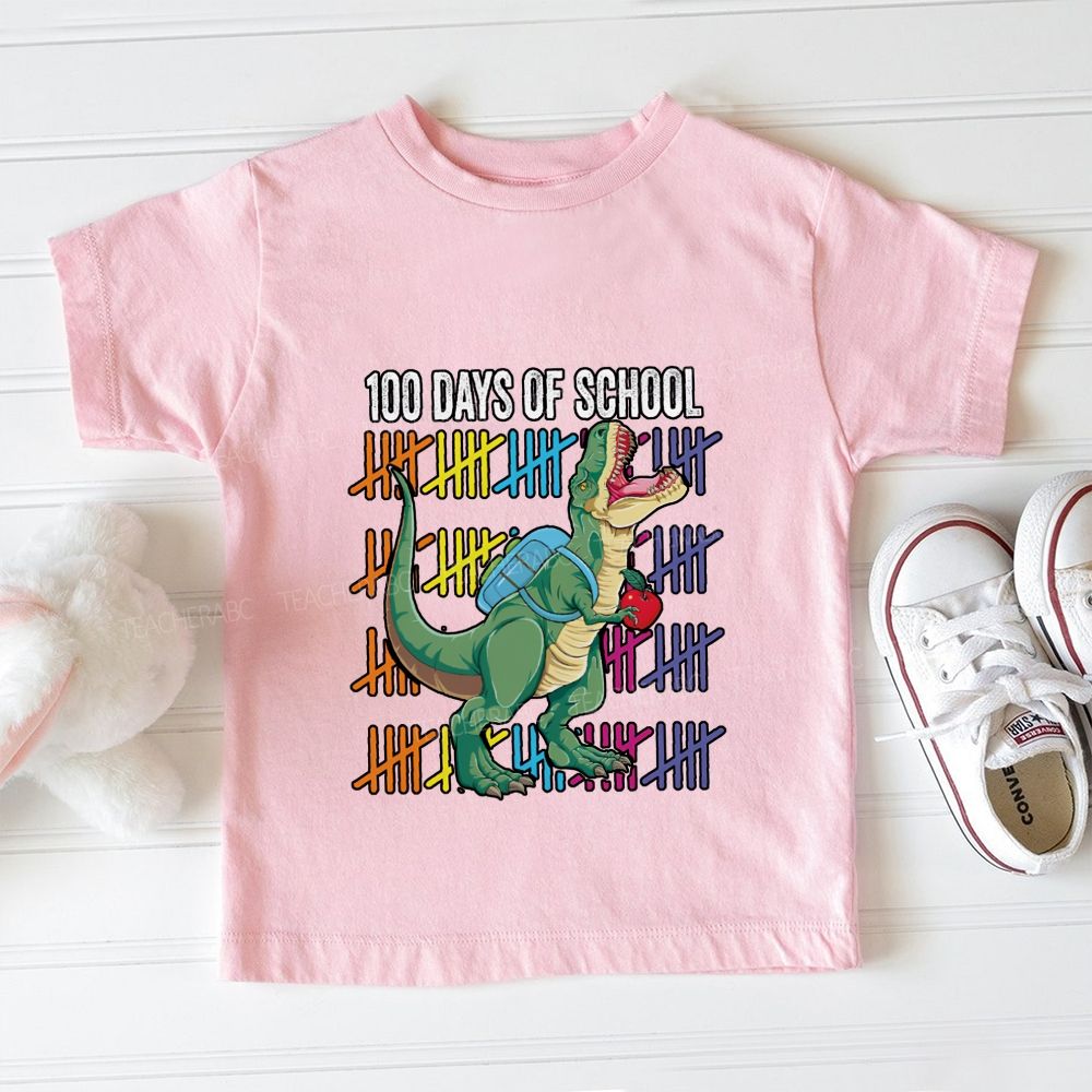 100 Days Of School Dinosaurs And Colorful Lines Toddler T-shirts