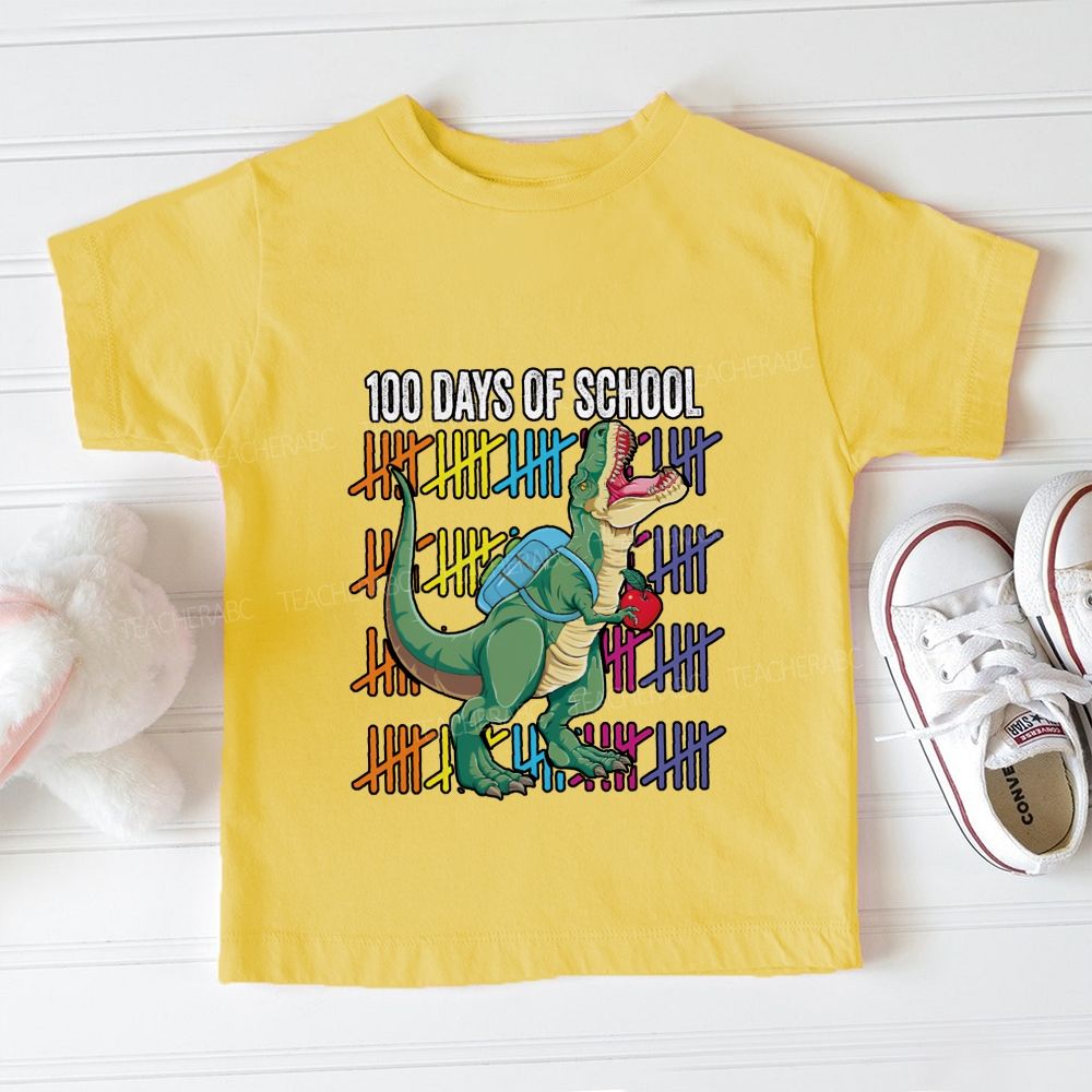 100 Days Of School Dinosaurs And Colorful Lines Toddler T-shirts