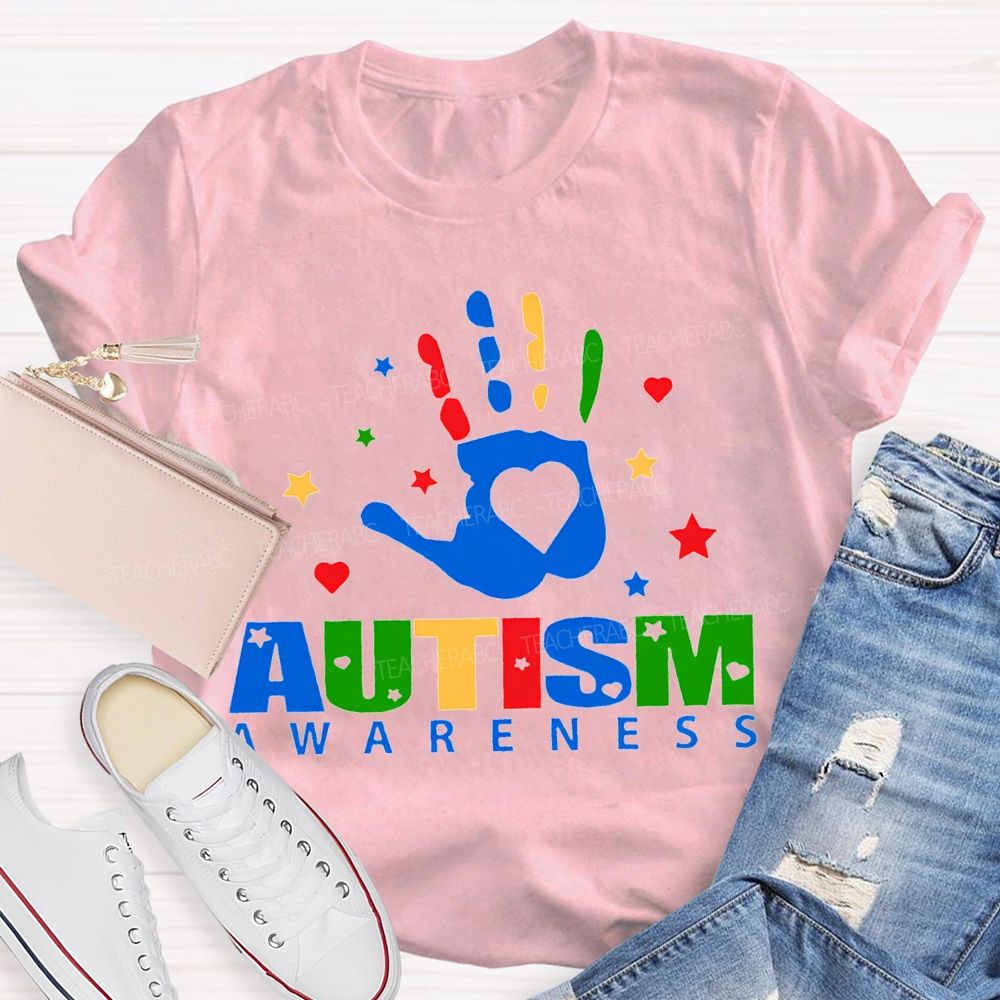 Autism Awareness Special Education Colorful Finger Prints T-shirt