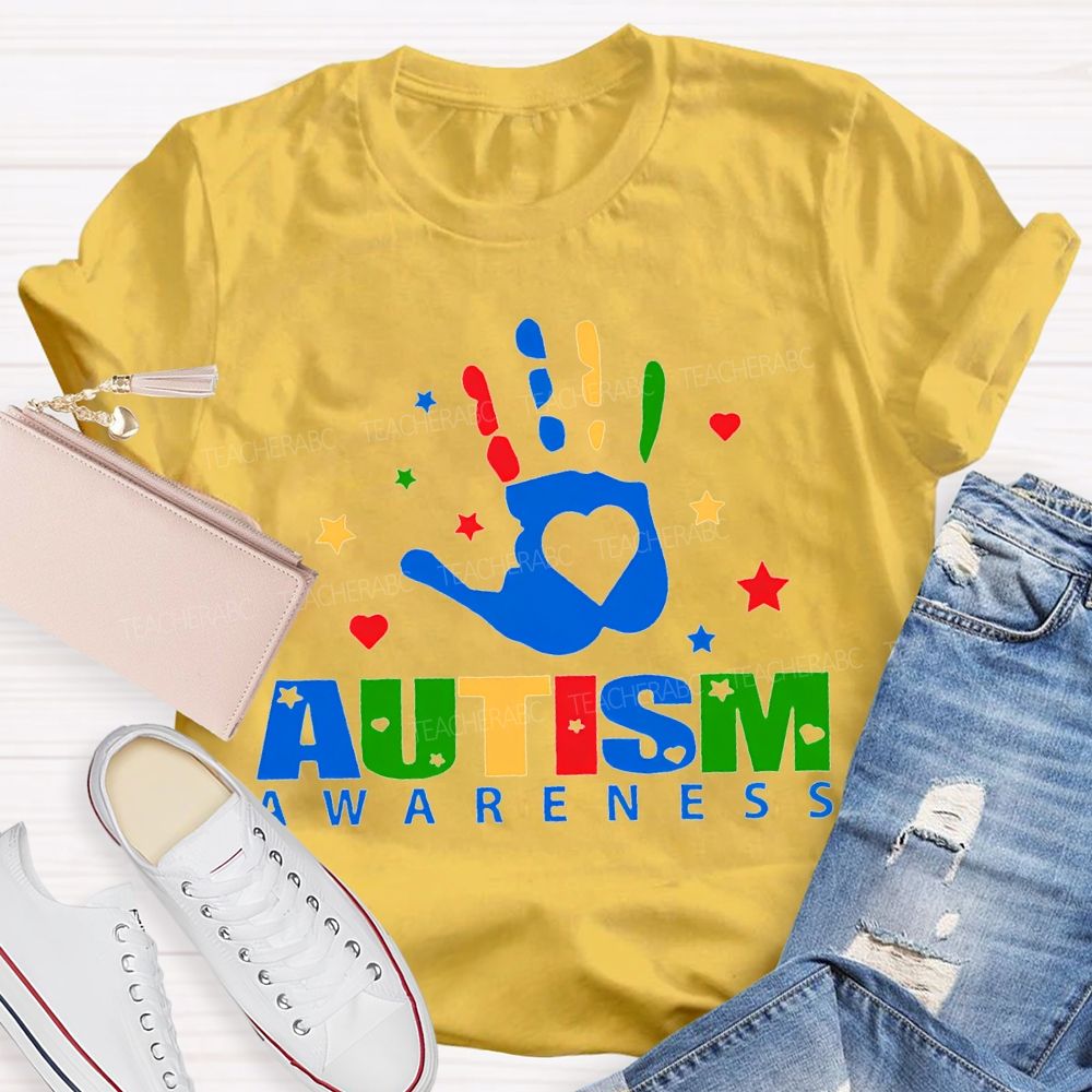 Autism Awareness Special Education Colorful Finger Prints T-shirt