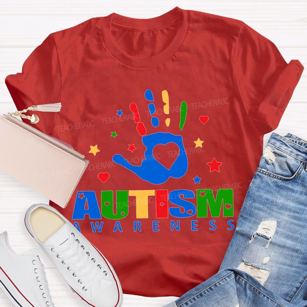 Autism Awareness Special Education Colorful Finger Prints T-shirt