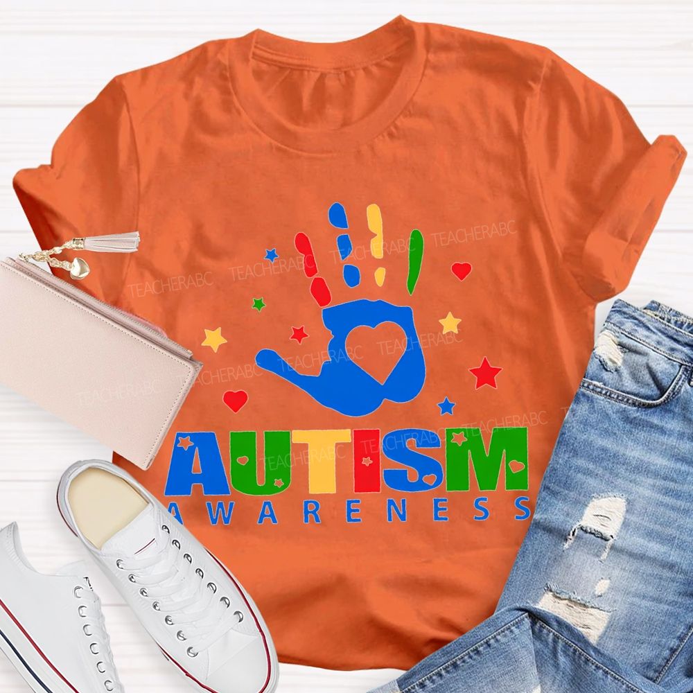 Autism Awareness Special Education Colorful Finger Prints T-shirt