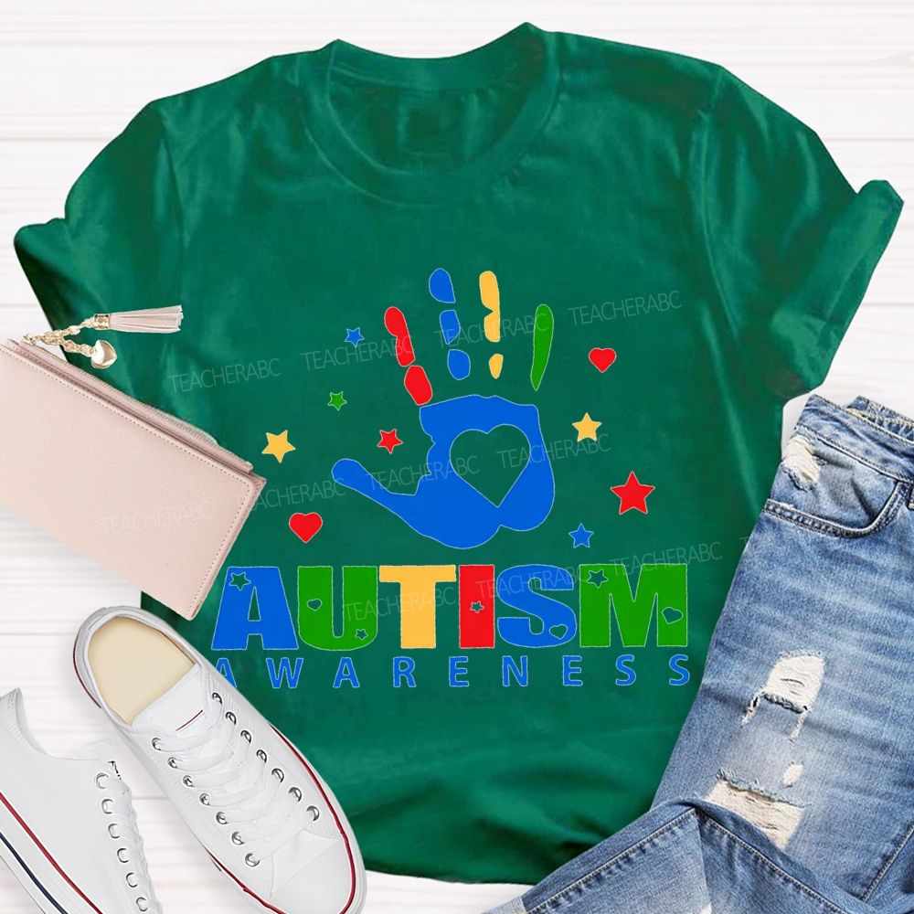 Autism Awareness Special Education Colorful Finger Prints T-shirt