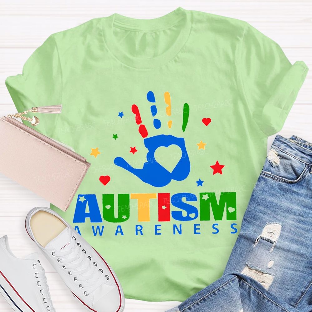 Autism Awareness Special Education Colorful Finger Prints T-shirt