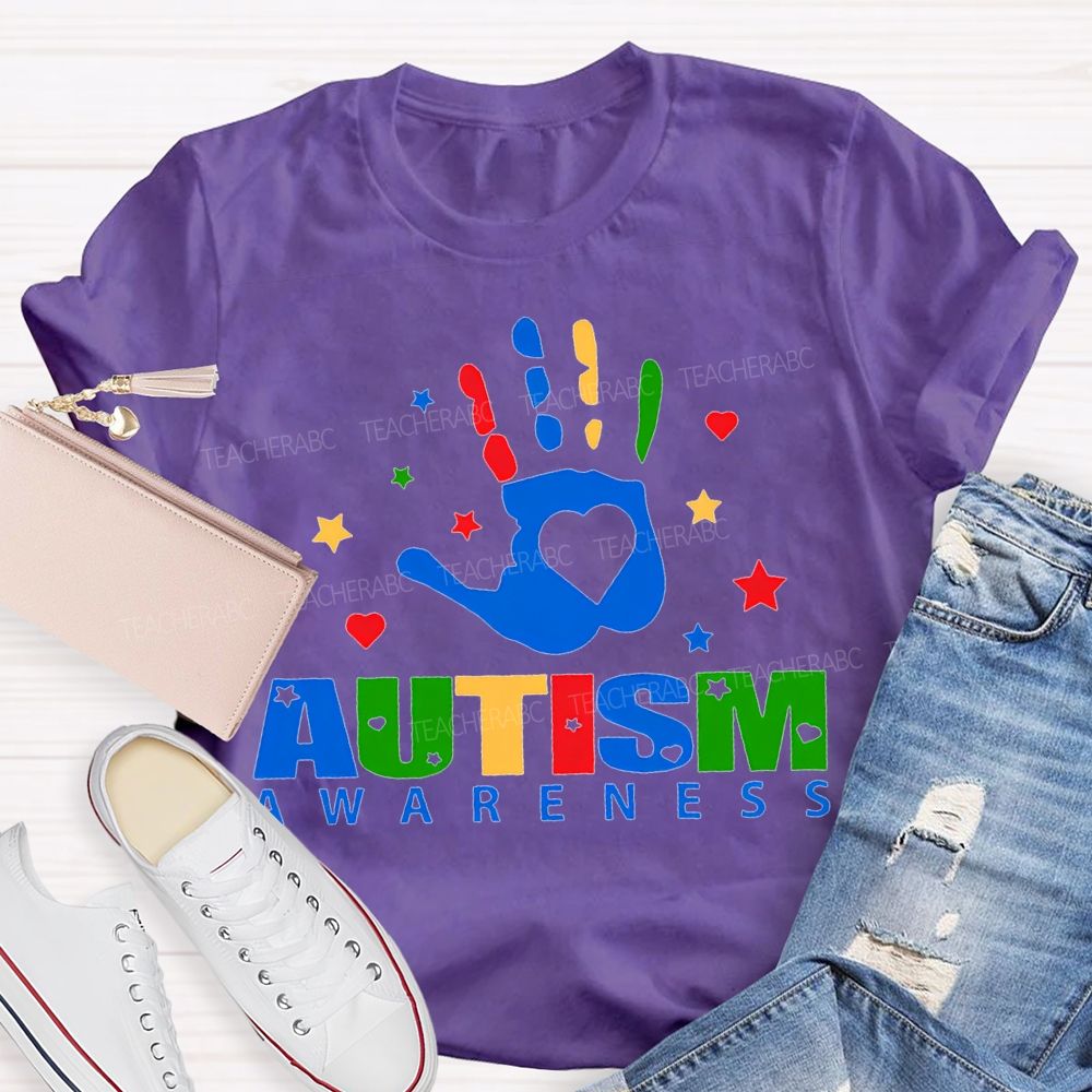 Autism Awareness Special Education Colorful Finger Prints T-shirt