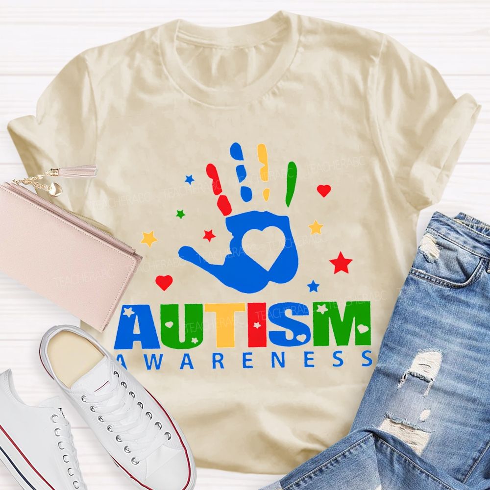 Autism Awareness Special Education Colorful Finger Prints T-shirt
