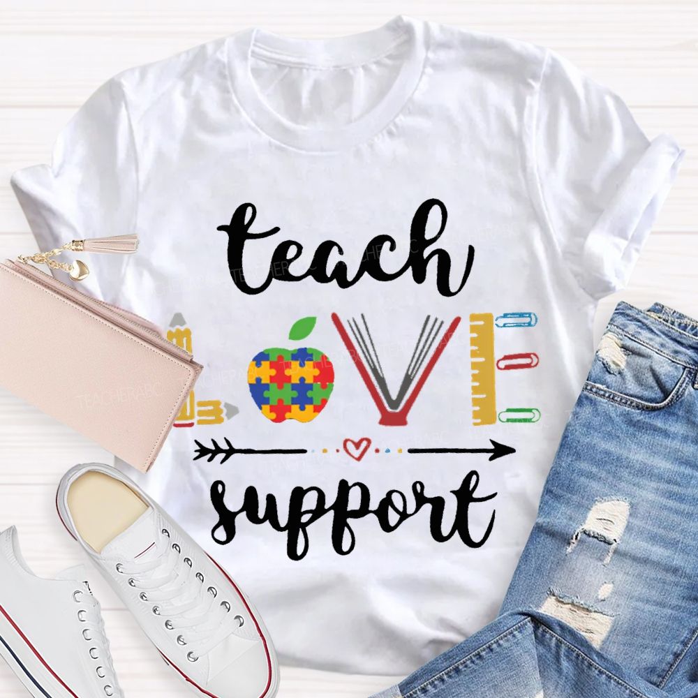 Teach Love Support Colorful Apple Special Education T-shirt