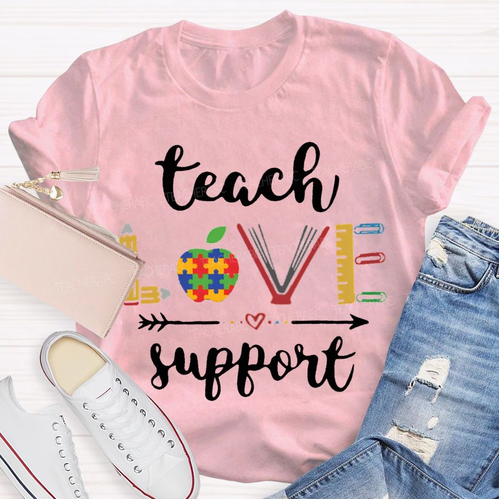 Teach Love Support Colorful Apple Special Education T-shirt