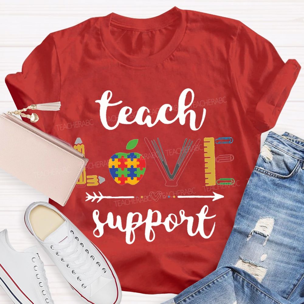 Teach Love Support Colorful Apple Special Education T-shirt