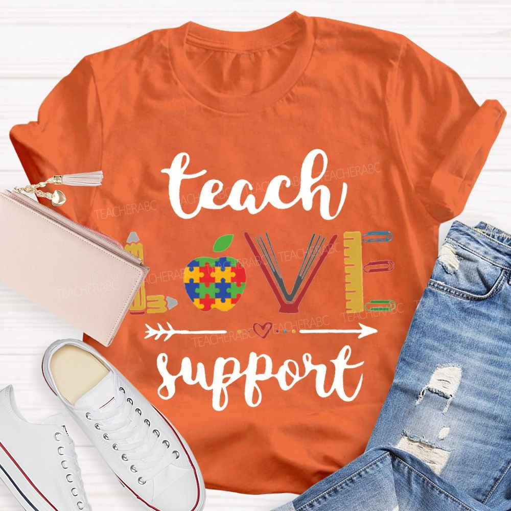 Teach Love Support Colorful Apple Special Education T-shirt