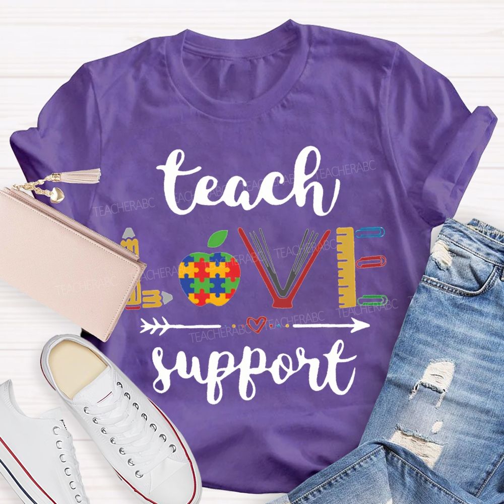 Teach Love Support Colorful Apple Special Education T-shirt
