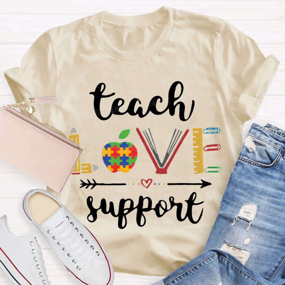 Teach Love Support Colorful Apple Special Education T-shirt